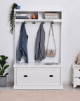 Aosom Entryway Coat and Shoe Hall Tree with Storage Cupboard Bench in White, image 1