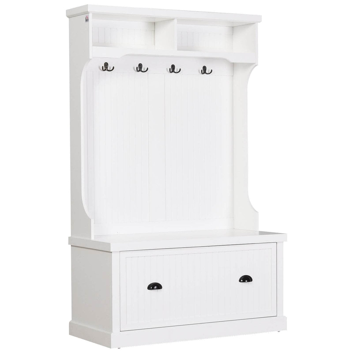 Aosom Entryway Coat and Shoe Hall Tree with Storage Cupboard Bench in White, image 2