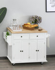 Aosom Portable Kitchen Island Trolley Cart with Spice and Towel Rack in White, image 1