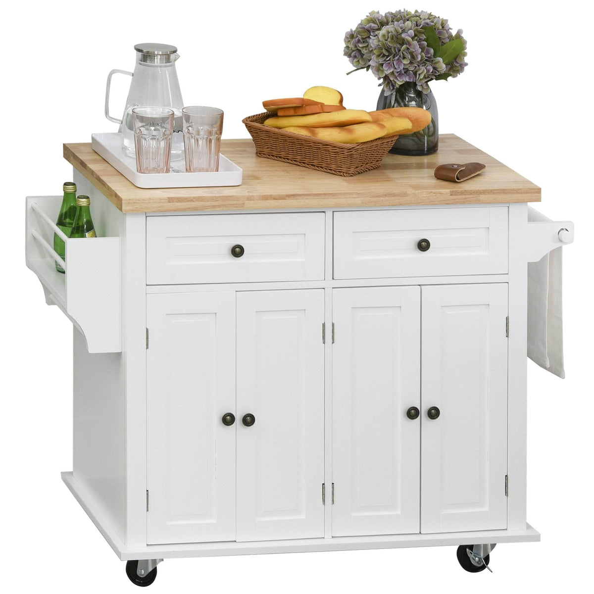 Aosom Portable Kitchen Island Trolley Cart with Spice and Towel Rack in White, image 11