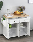 Aosom Portable Kitchen Island Trolley Cart with Spice and Towel Rack in White, image 2
