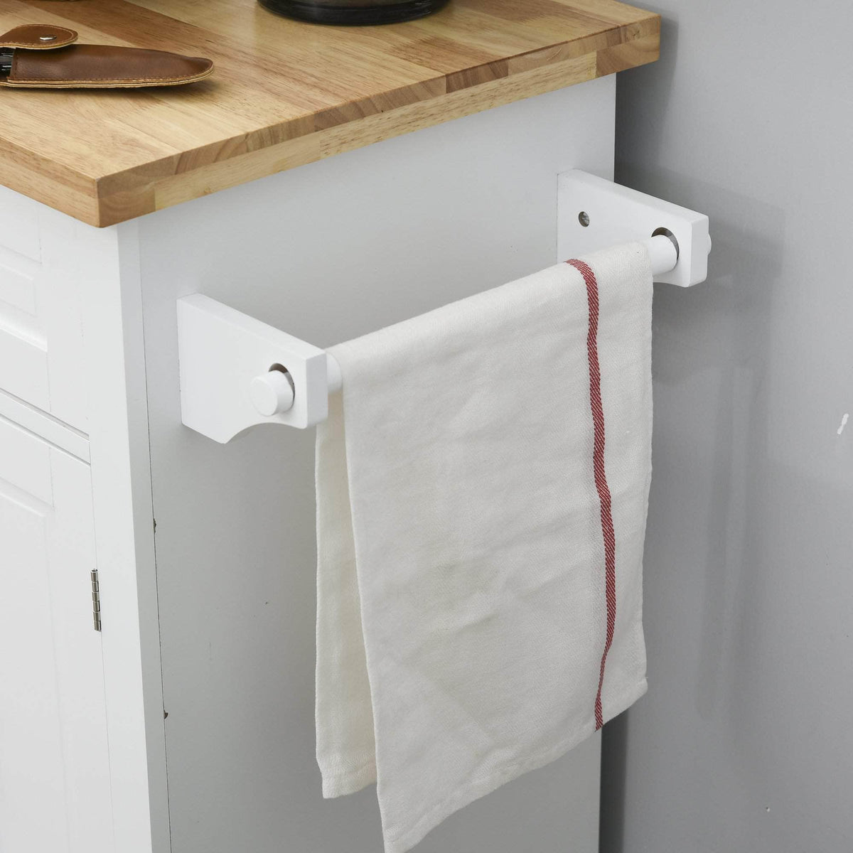 Aosom Portable Kitchen Island Trolley Cart with Spice and Towel Rack in White, image 9