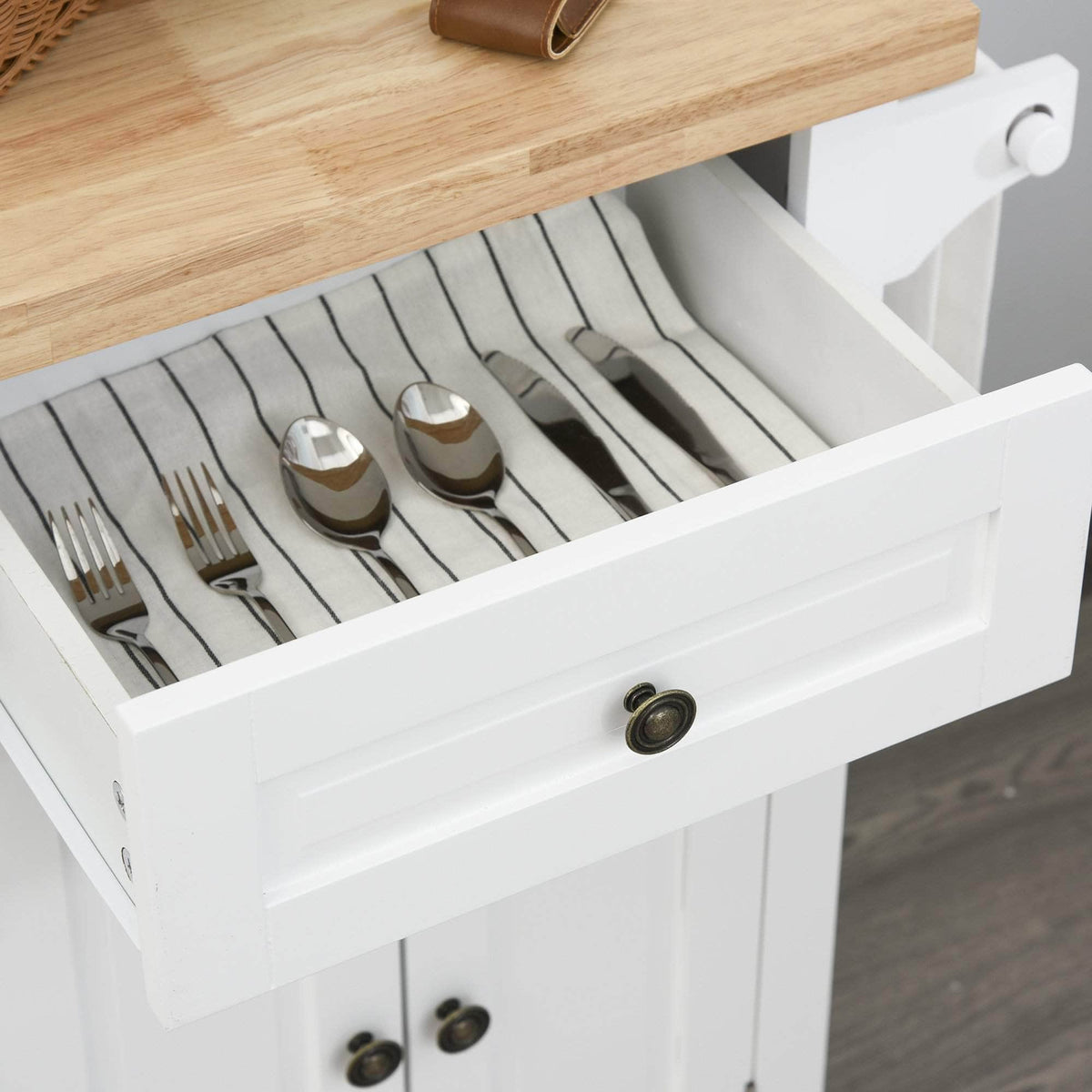 Aosom Portable Kitchen Island Trolley Cart with Spice and Towel Rack in White, image 8