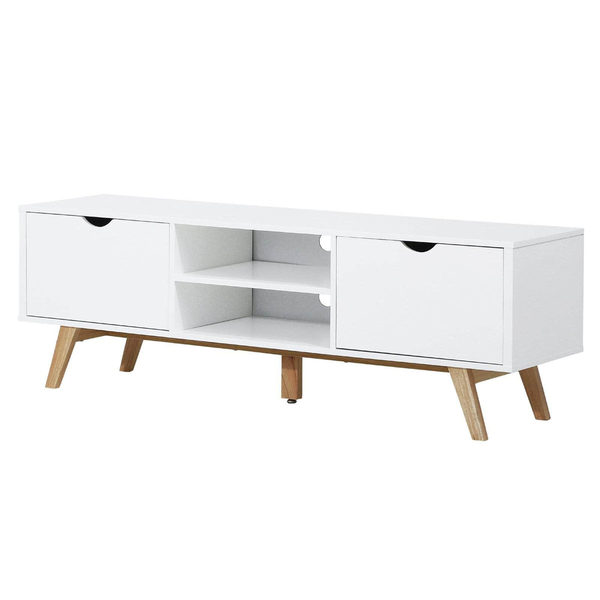 Aosom TV Stand with Two Cabinets and Shelves in White, image 3