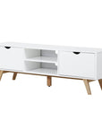 Aosom TV Stand with Two Cabinets and Shelves in White, image 3