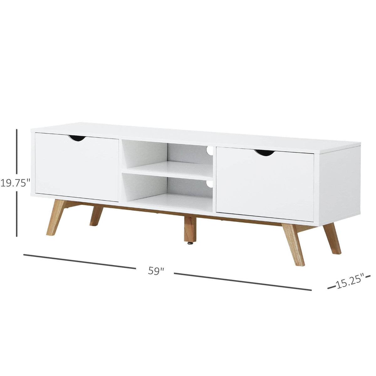 Aosom TV Stand with Two Cabinets and Shelves in White, image 4
