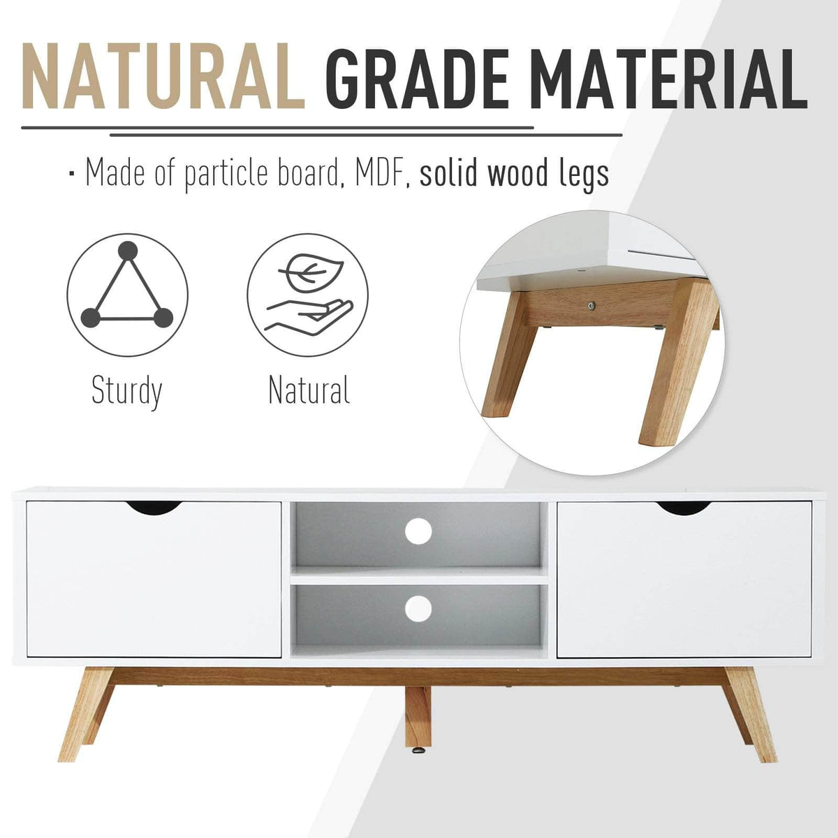 Aosom TV Stand with Two Cabinets and Shelves in White, image 6
