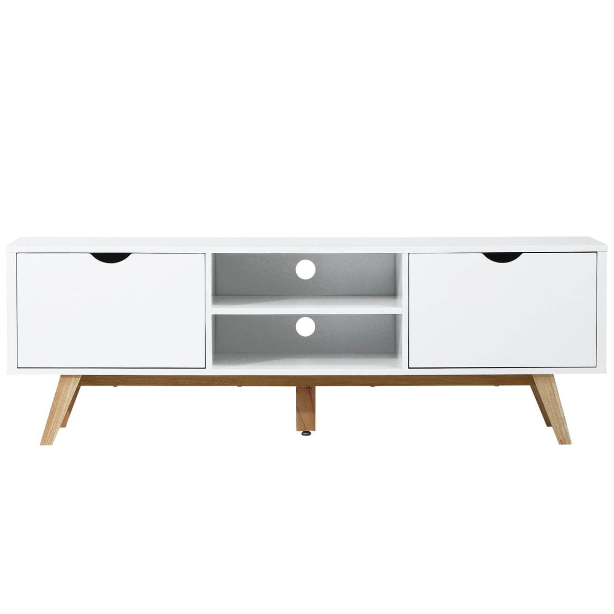 Aosom TV Stand with Two Cabinets and Shelves in White, image 8