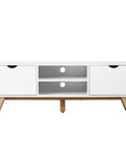 Aosom TV Stand with Two Cabinets and Shelves in White, image 8
