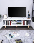 Aosom TV Stand with Two Cabinets and Shelves in White, image 2