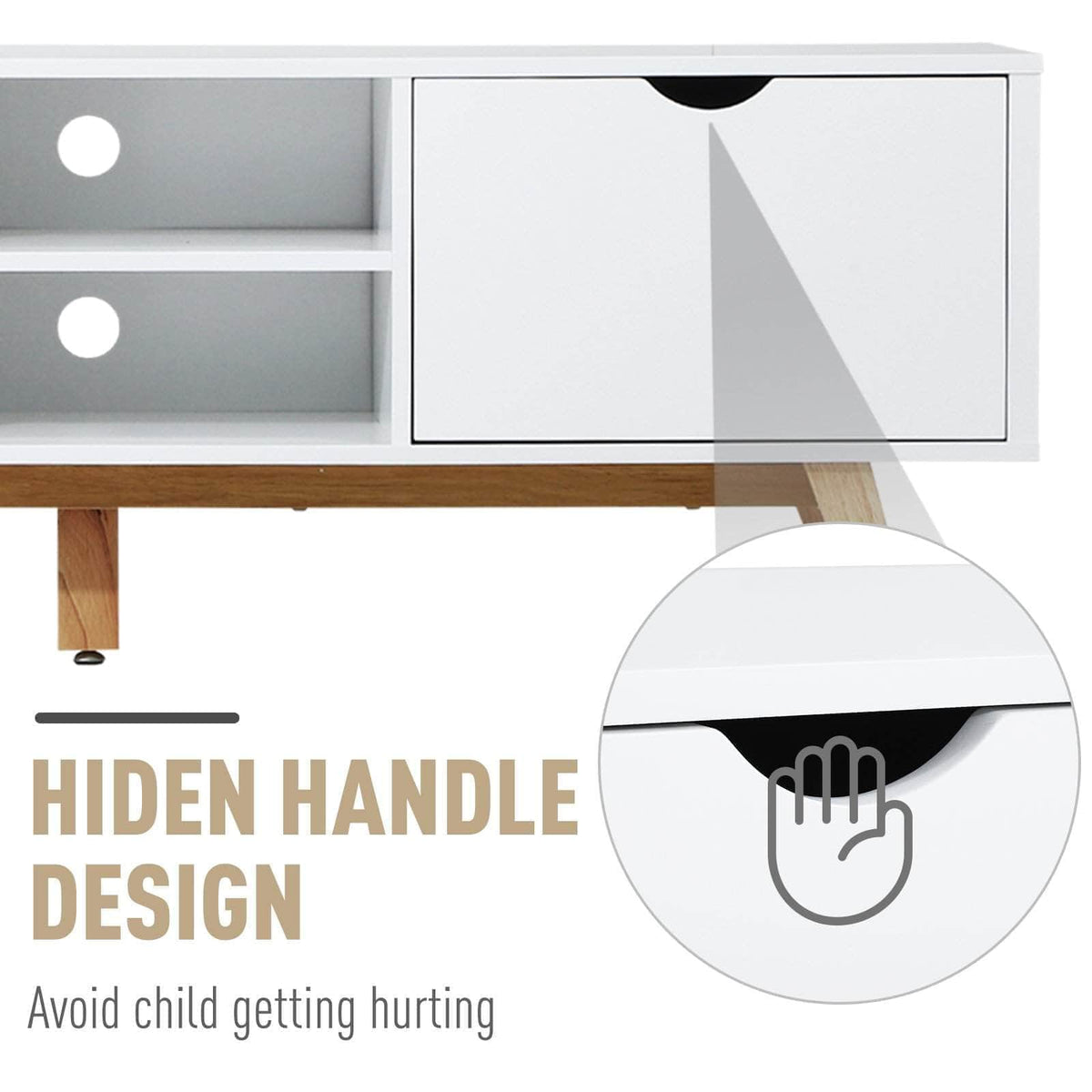 Aosom TV Stand with Two Cabinets and Shelves in White, image 7