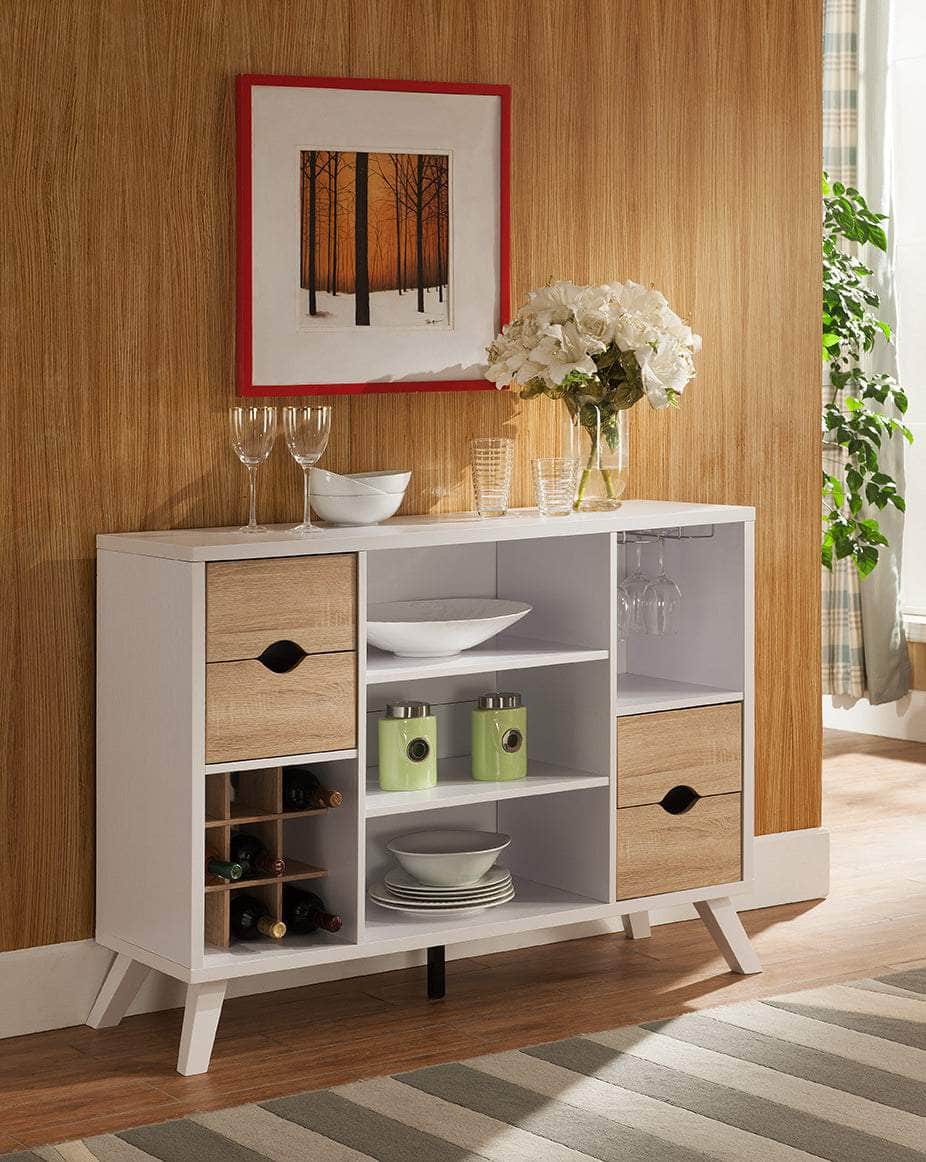 Brassex Inc. Multi Tier Buffet Server with Storage in White and Oak, image 1