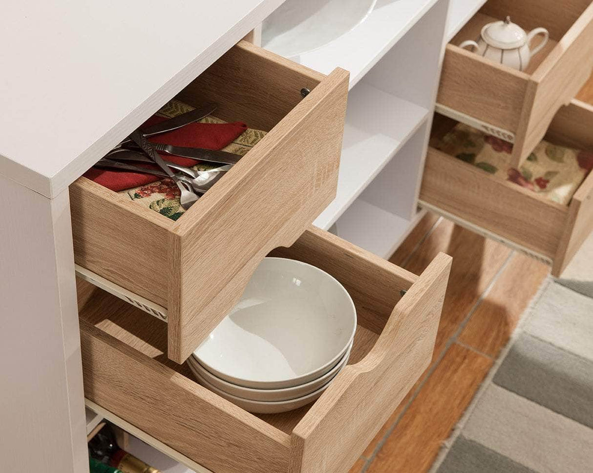 Brassex Inc. Multi Tier Buffet Server with Storage in White and Oak, image 2