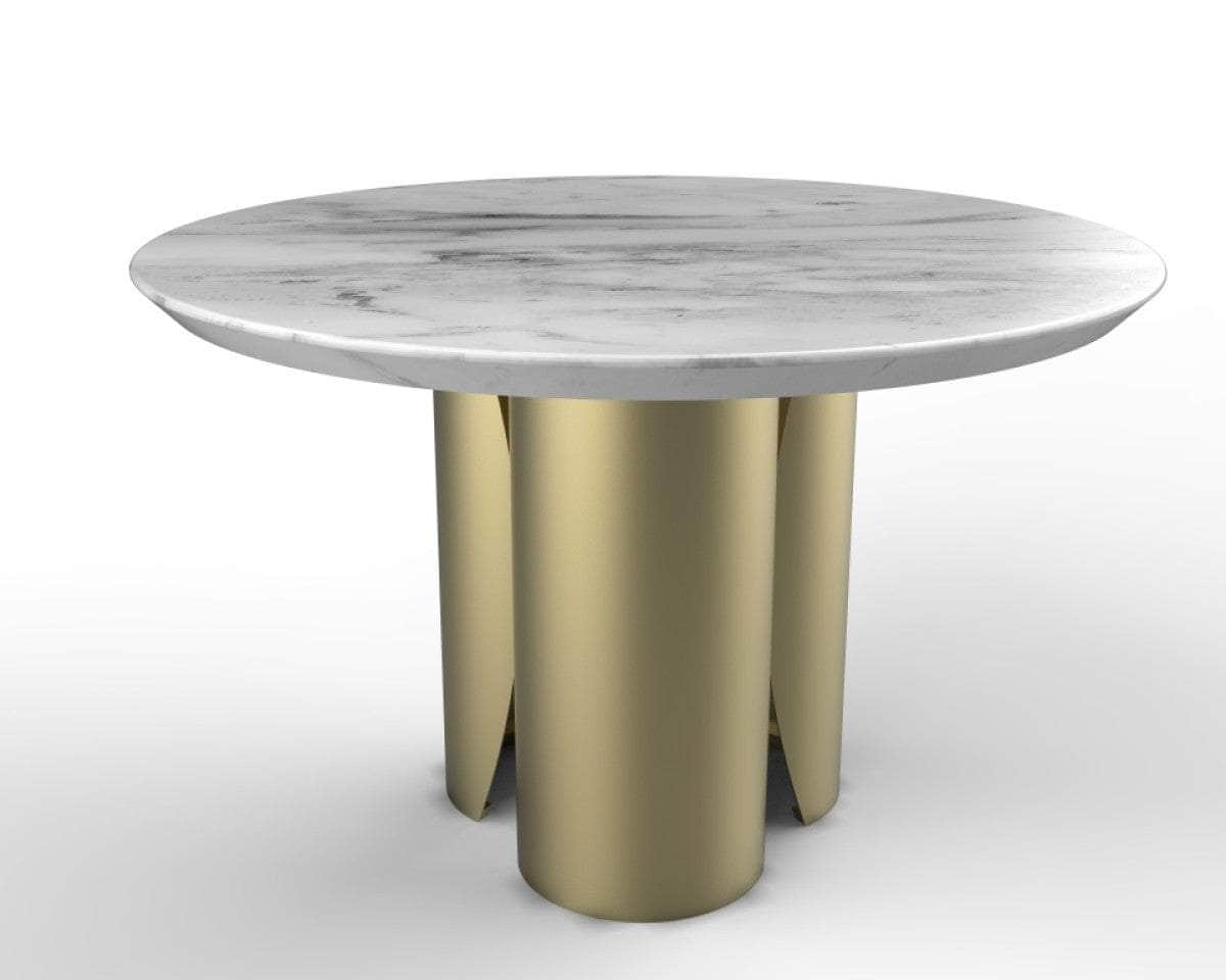 Brassex Inc. Hugo Round Marble Top and Metal Base Dining Table in Gold, image 5