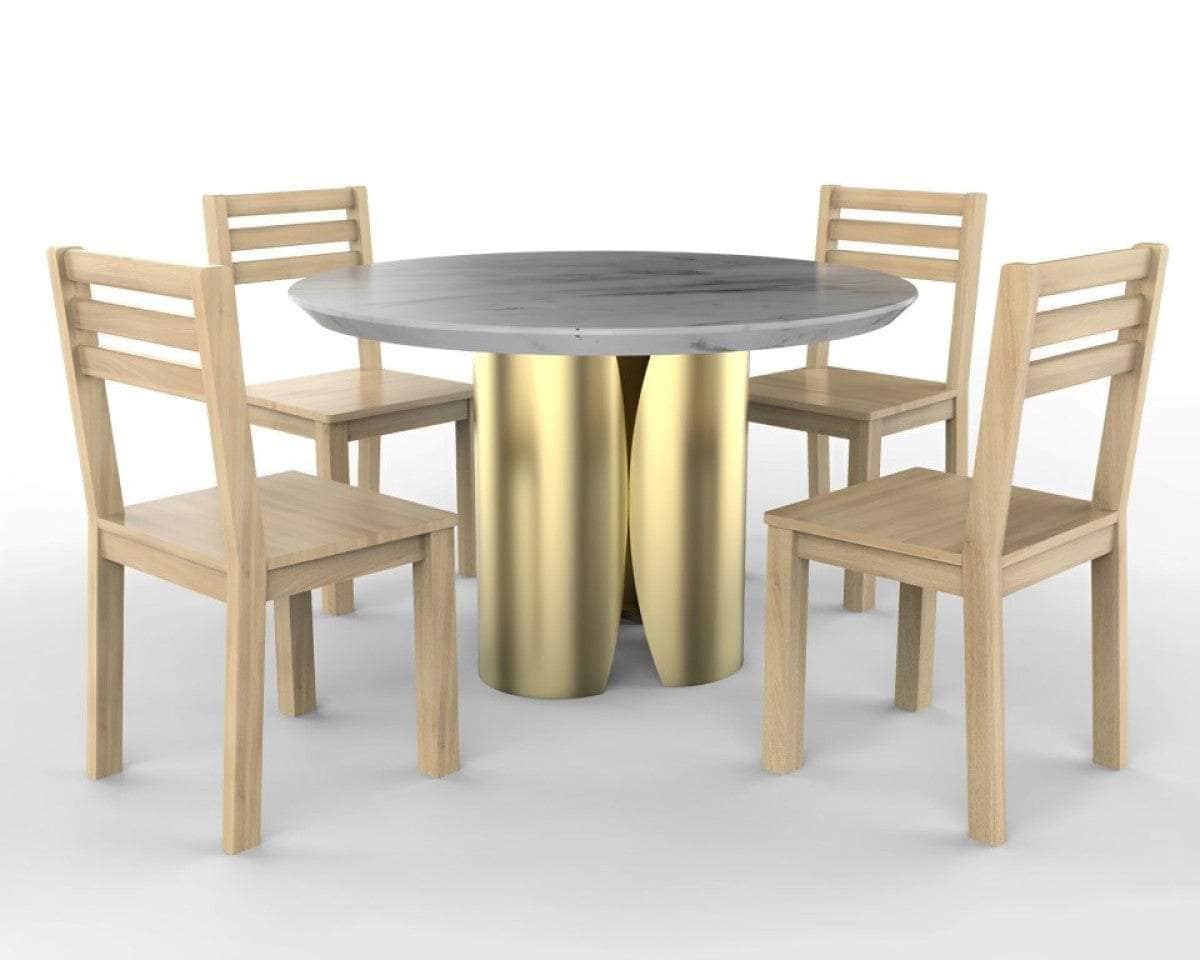 Brassex Inc. Hugo Round Marble Top and Metal Base Dining Table in Gold, image 6