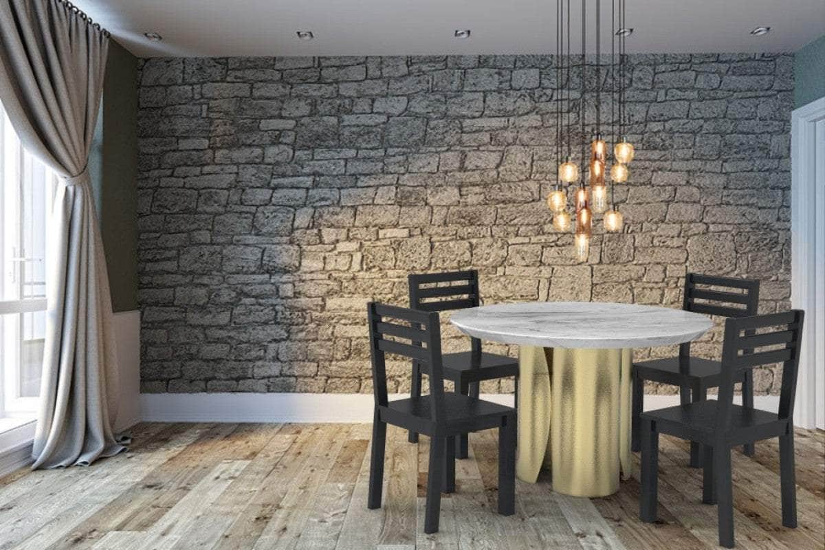 Brassex Inc. Hugo Round Marble Top and Metal Base Dining Table in Gold, image 1