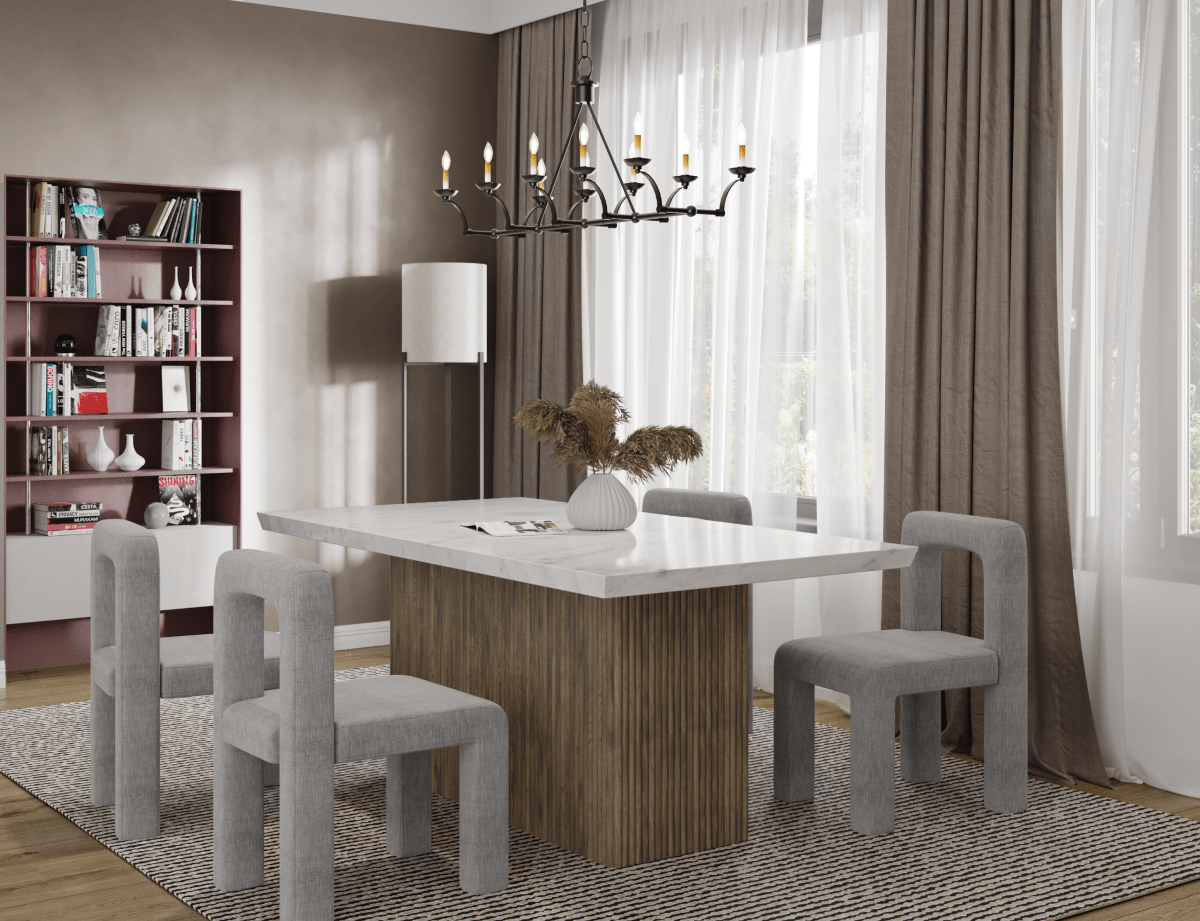Brassex Inc. Messa Rectangular Marble Top and Solid Wood Base Dining Table in Grey Wash, image 2