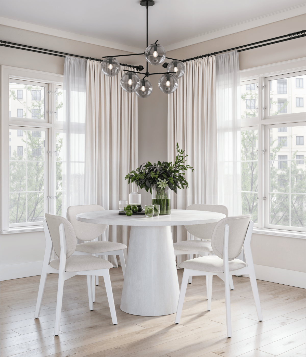 Brassex Inc. Wynter Round Solid Wood Pedestal Dining Table in White Vigo, image 1
