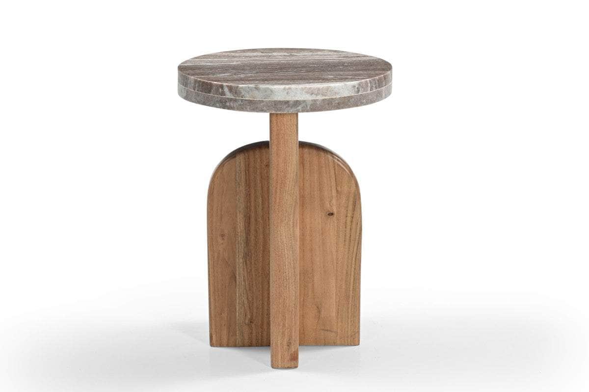 Brassex Inc. Westport Round Marble Top and Solid Wood Base Accent Table in Natural, image 2