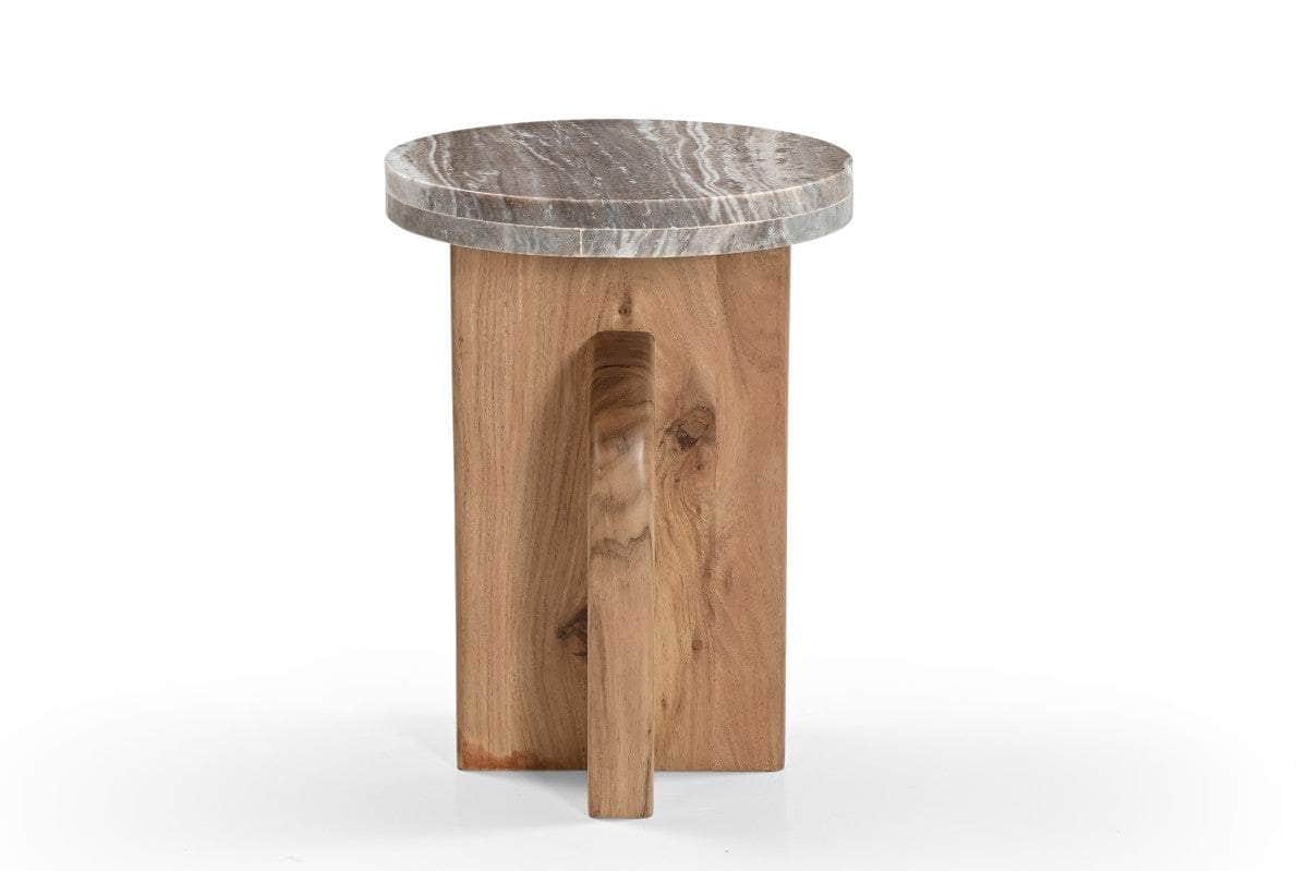 Brassex Inc. Westport Round Marble Top and Solid Wood Base Accent Table in Natural, image 1