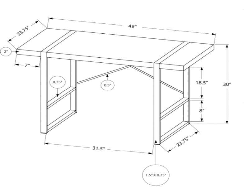Brassex Inc. Alexis Desk with Metal Frame, image 7