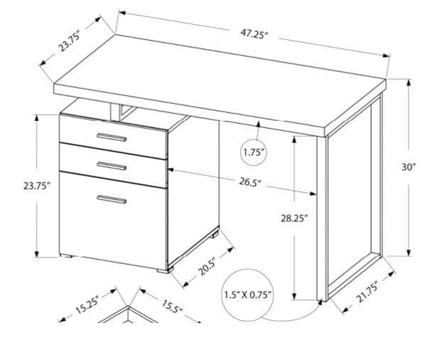 Brassex Inc. Verona Desk with 3 Storage Drawers, image 7