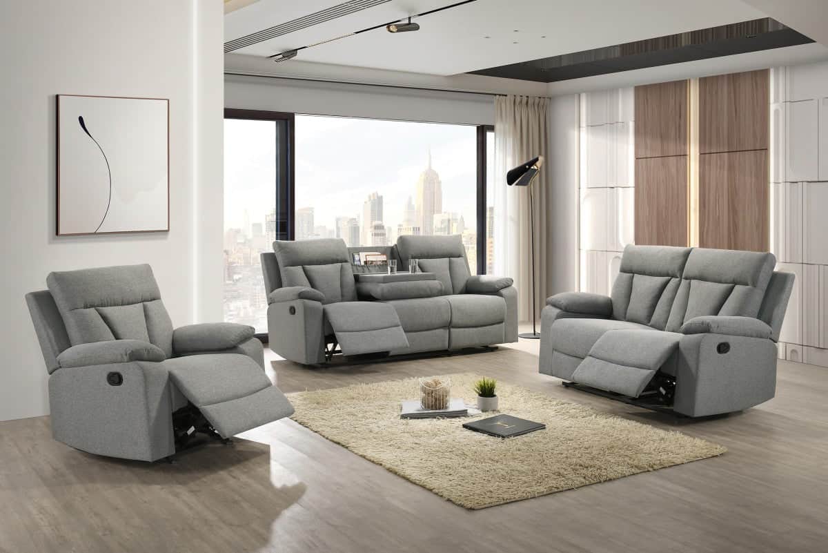 Brassex Inc. Makena 3 Piece Reclining Sofa, Loveseat and Chair Set in Grey, image 1