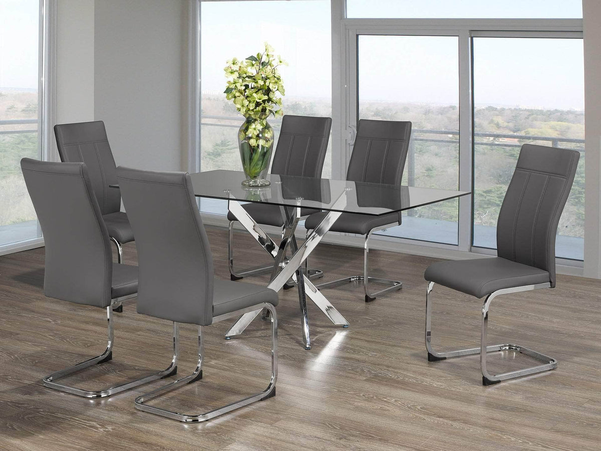 IFDC 63 Inch Princeton 7 Piece Glass Rectangular Dining Table Set, image 1
