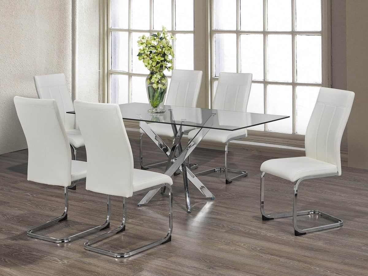 IFDC 63 Inch Princeton 7 Piece Glass Rectangular Dining Table Set, image 2