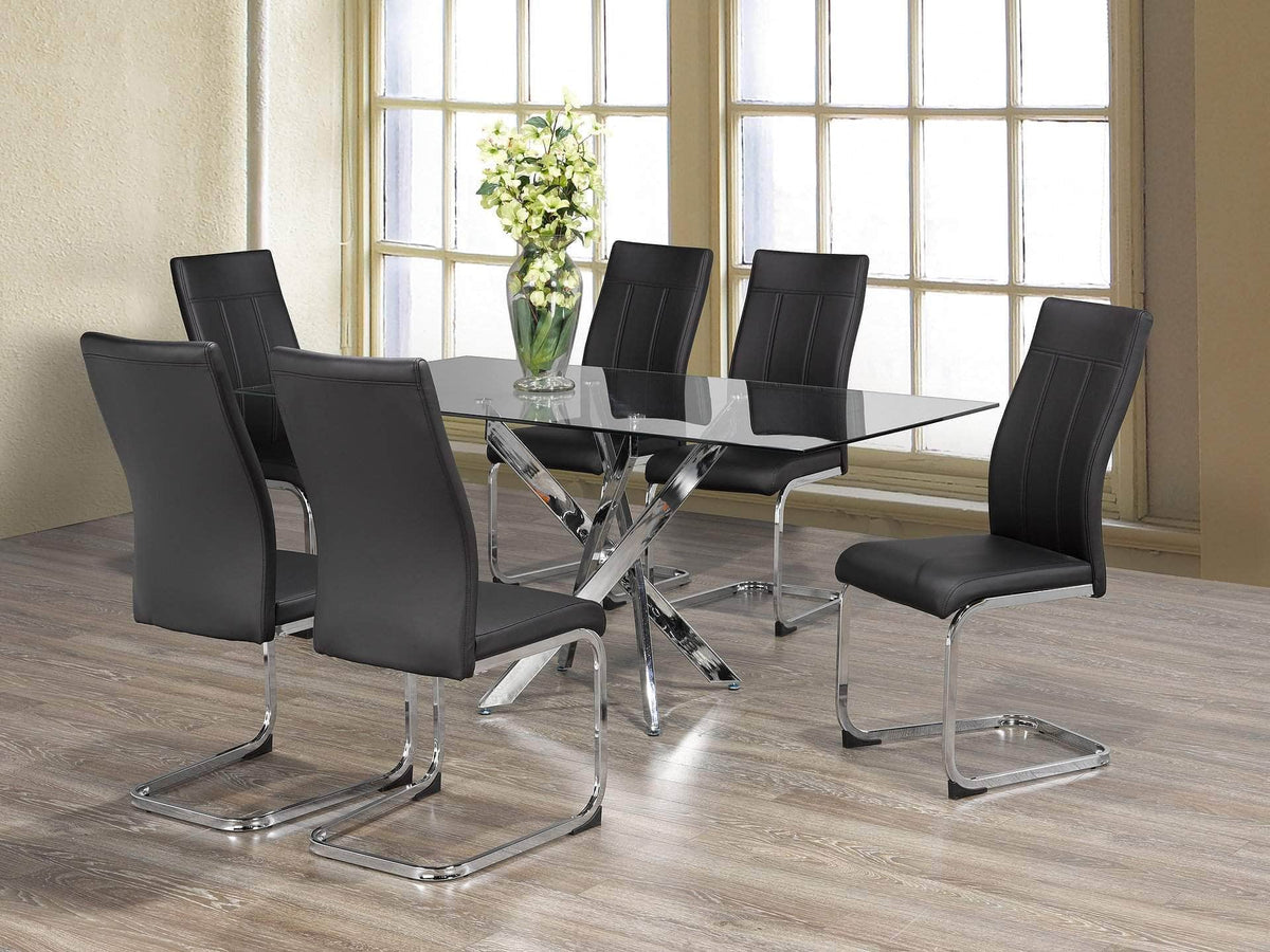 IFDC 63 Inch Princeton 7 Piece Glass Rectangular Dining Table Set, image 3