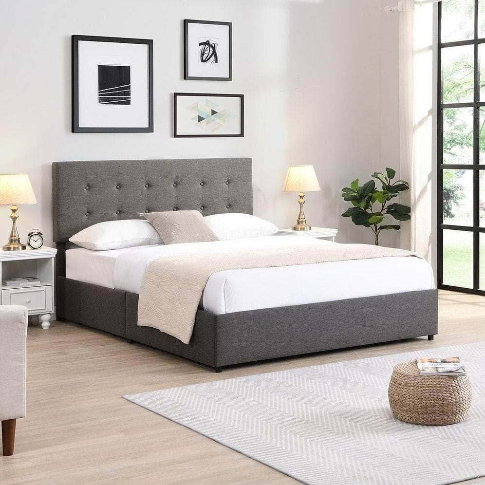 IFDC Yarrow Tufted Fabric Platform Bed with 4 Storage Drawers in Grey, image 2