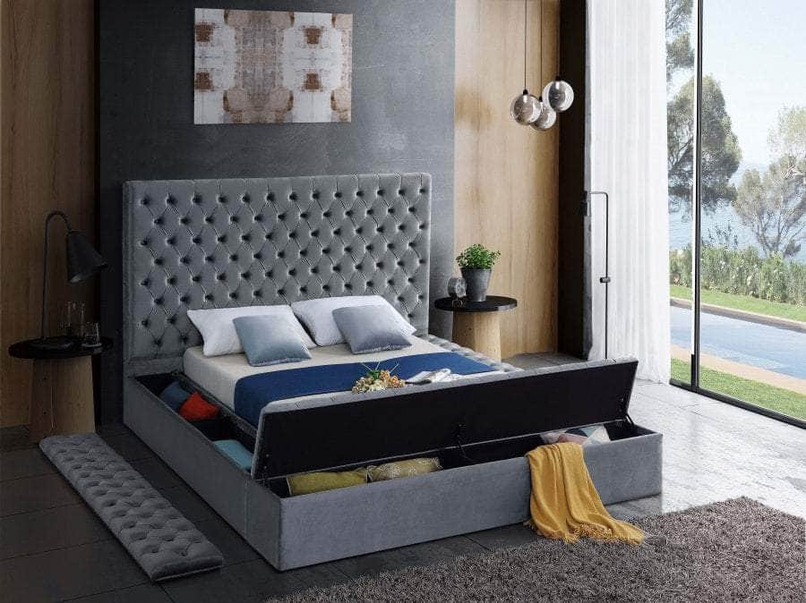 IFDC Blainville Tufted Velvet Storage Platform Bed, image 1