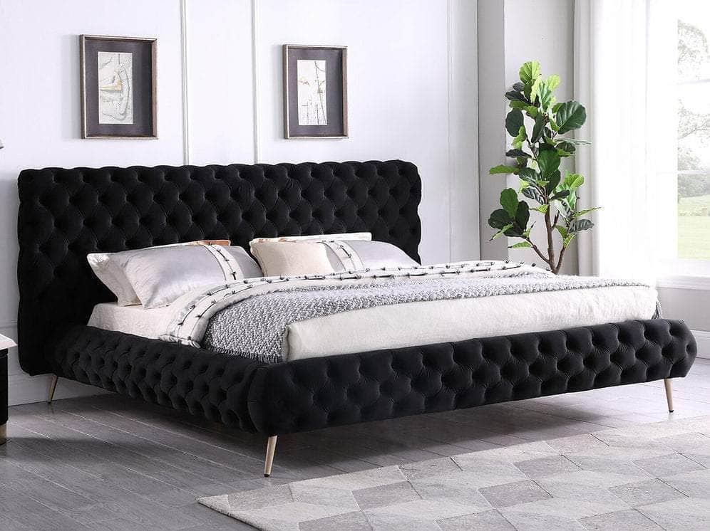 IFDC Kent Tufted Velvet Platform Bed in Black, image 1