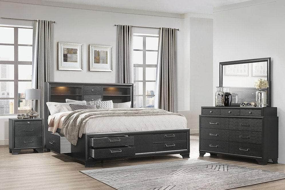IFDC Ava 5 Piece Storage Platform Bedroom Furniture Set in Grey Lacquer Finish, image 1