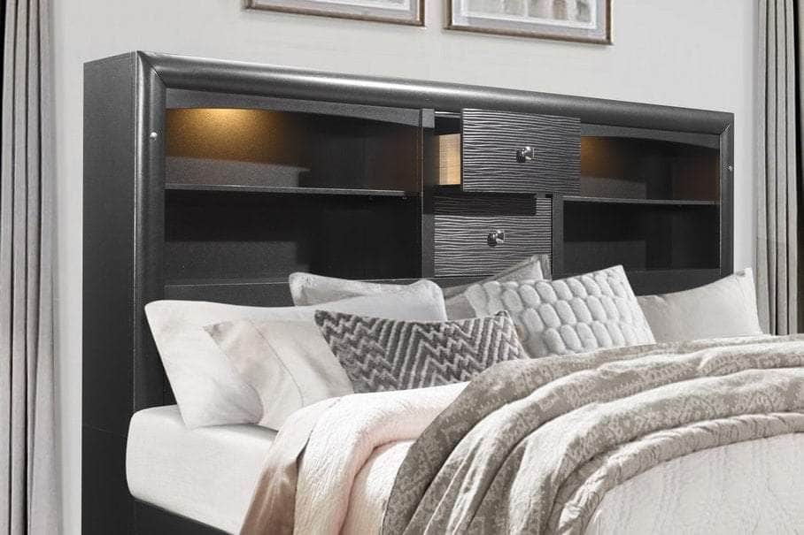 IFDC Ava 5 Piece Storage Platform Bedroom Furniture Set in Grey Lacquer Finish, image 3