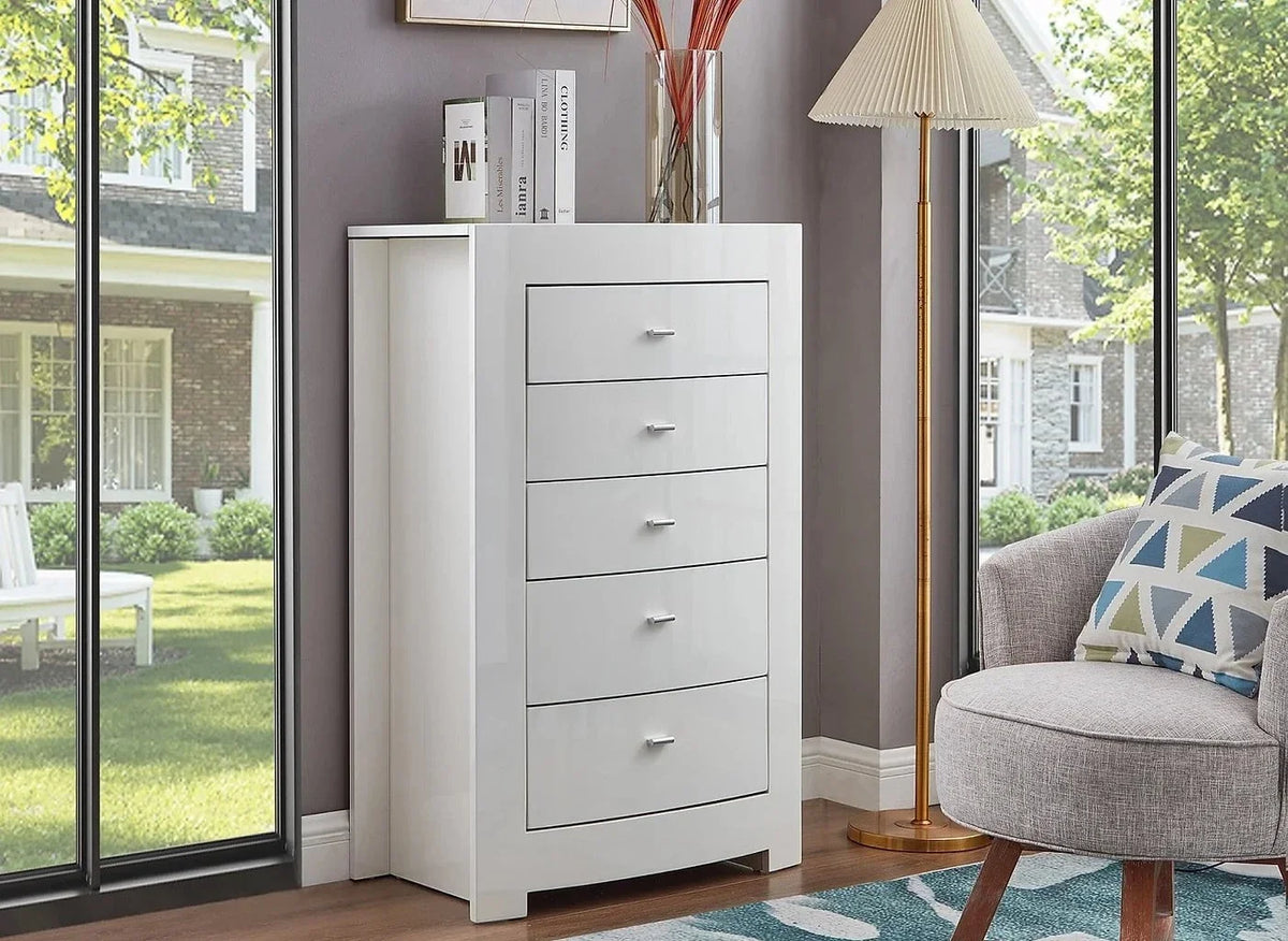 IFDC Barcelona 5 Piece White Platform Storage Bedroom Furniture Set, image 4