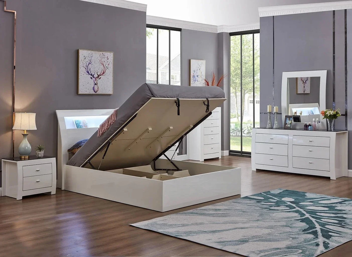 IFDC Barcelona 5 Piece White Platform Storage Bedroom Furniture Set, image 3