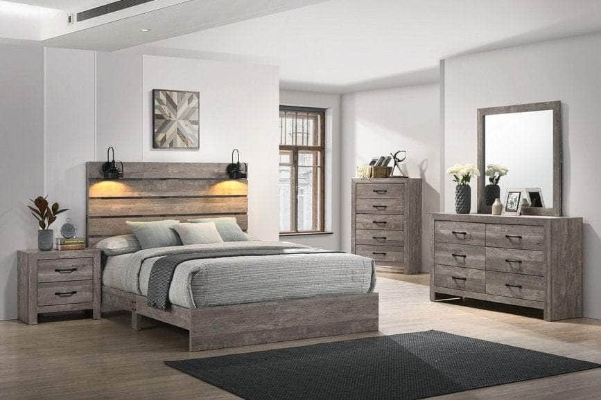 IFDC Charlotte 5 Piece Platform Bedroom Furniture Set in Driftwood Grey, image 1
