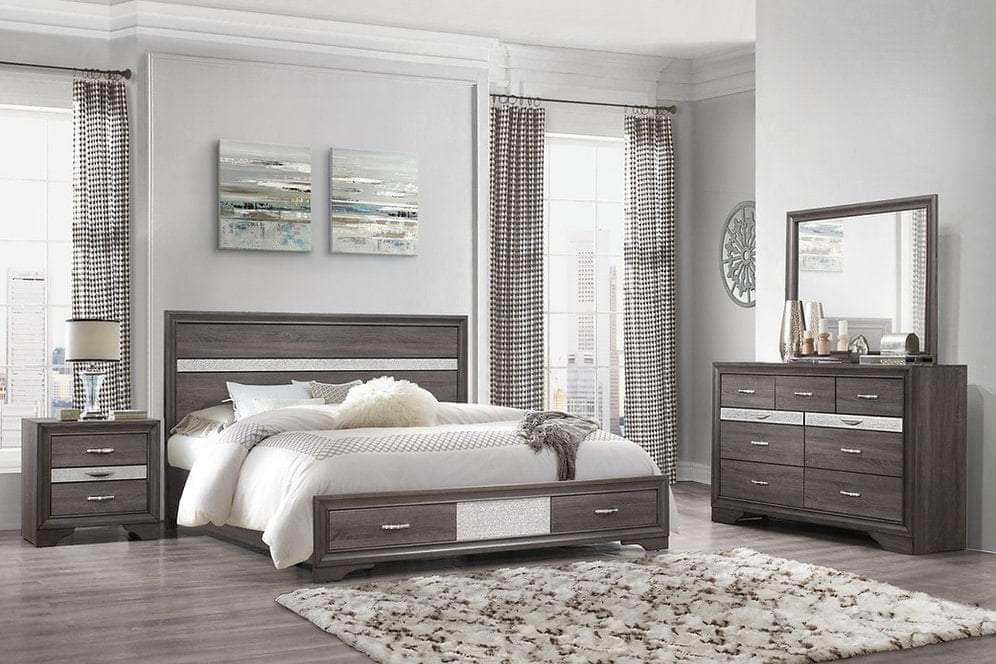IFDC Harper Seville 5 Piece Storage Platform Bedroom Furniture Set in Weathered Grey, image 1