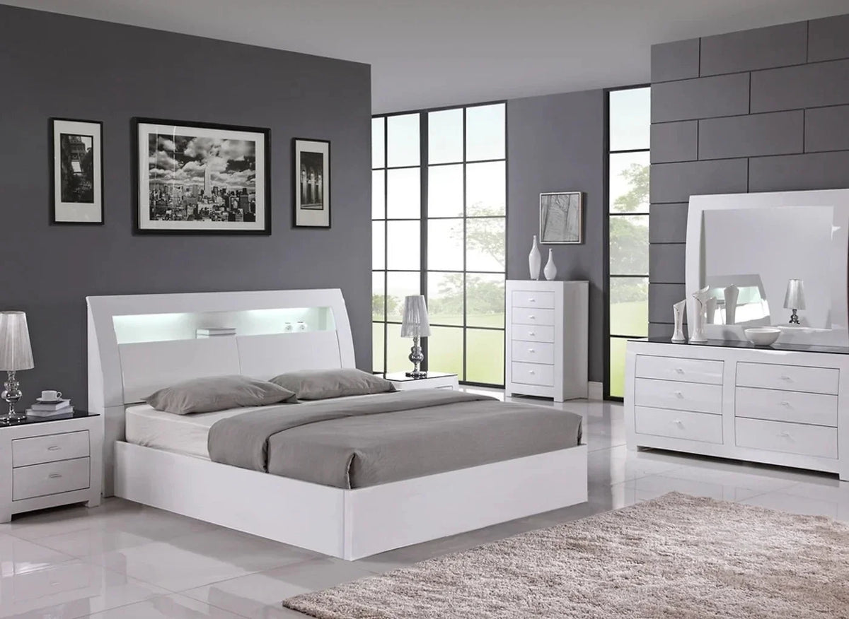 IFDC Barcelona 5 Piece White Platform Storage Bedroom Furniture Set, image 1