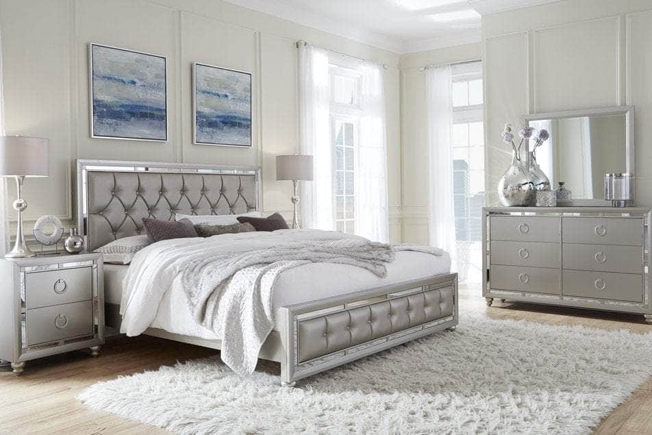 IFDC Luna 5 Piece Tufted Fabric Bedroom Furniture Set in Grey, image 1