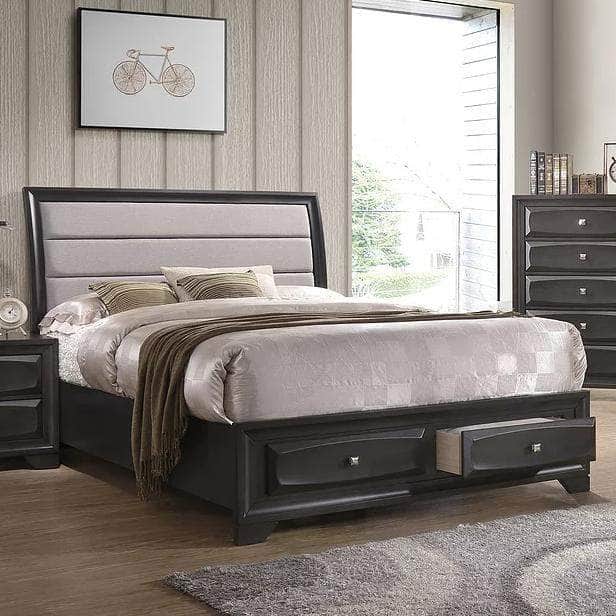 IFDC Natalie Upholstered Headboard Platform Bed with Two Storage Drawers in Brown, image 1