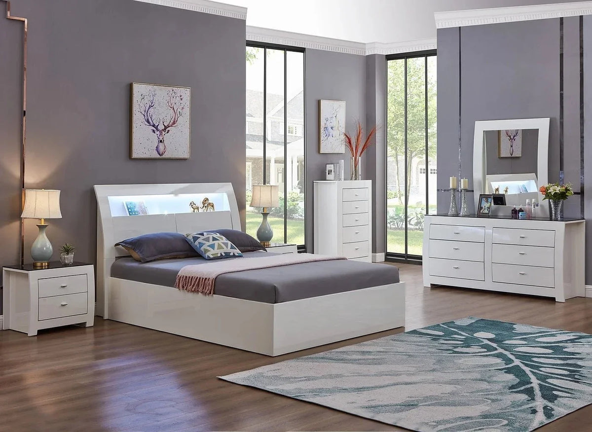 IFDC Barcelona 5 Piece White Platform Storage Bedroom Furniture Set, image 2