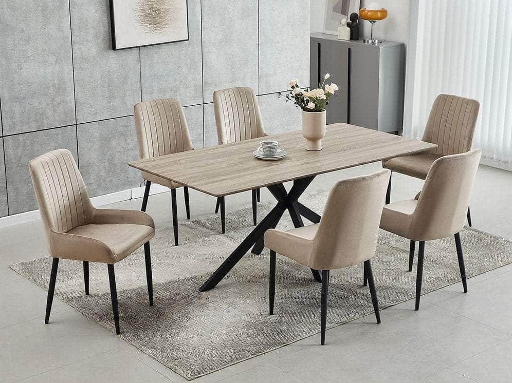 IFDC Estevan 7 Piece Wood Top with Black Steel Legs Dining Room Furniture Set, image 1