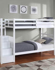 IFDC Calgary Twin Over Twin Convertible Bunk Bed with Stairs in White, image 1