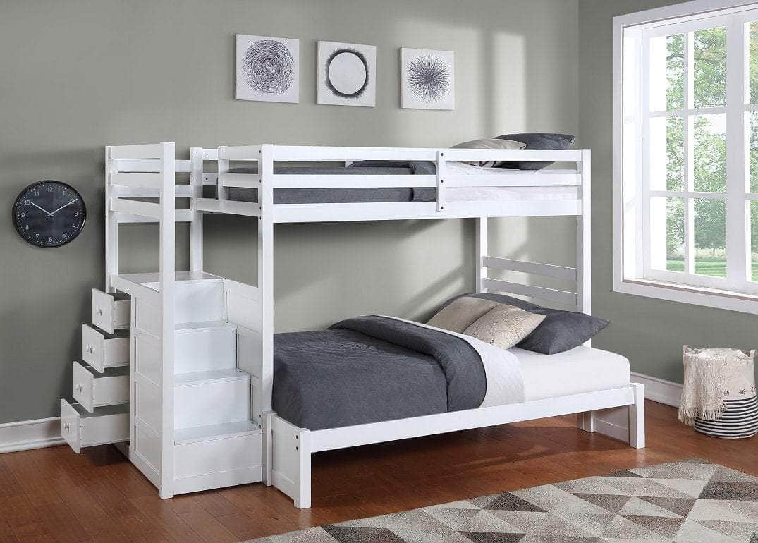 IFDC Calgary Twin Over Twin Convertible Bunk Bed with Stairs in White, image 2