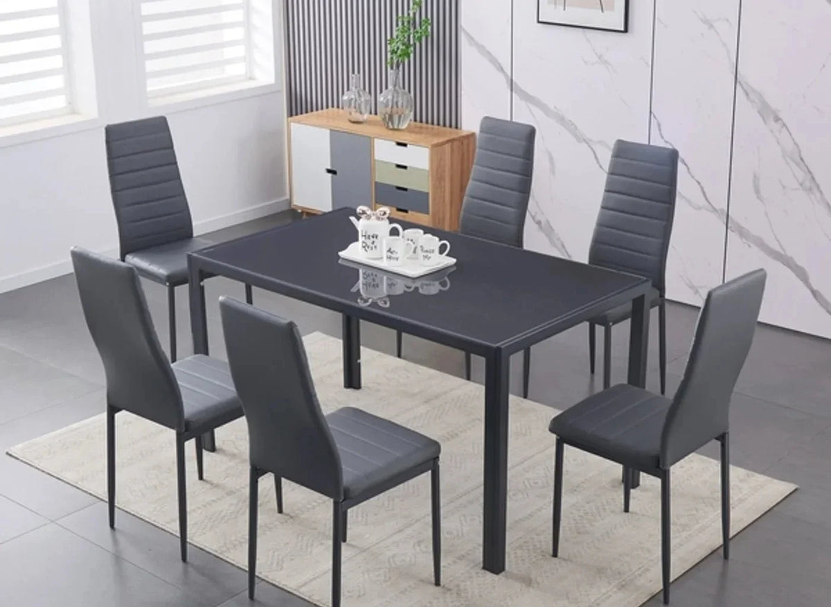 IFDC Berwick Grey Tempered Glass Rectangular Dining Room Furniture Set, image 2