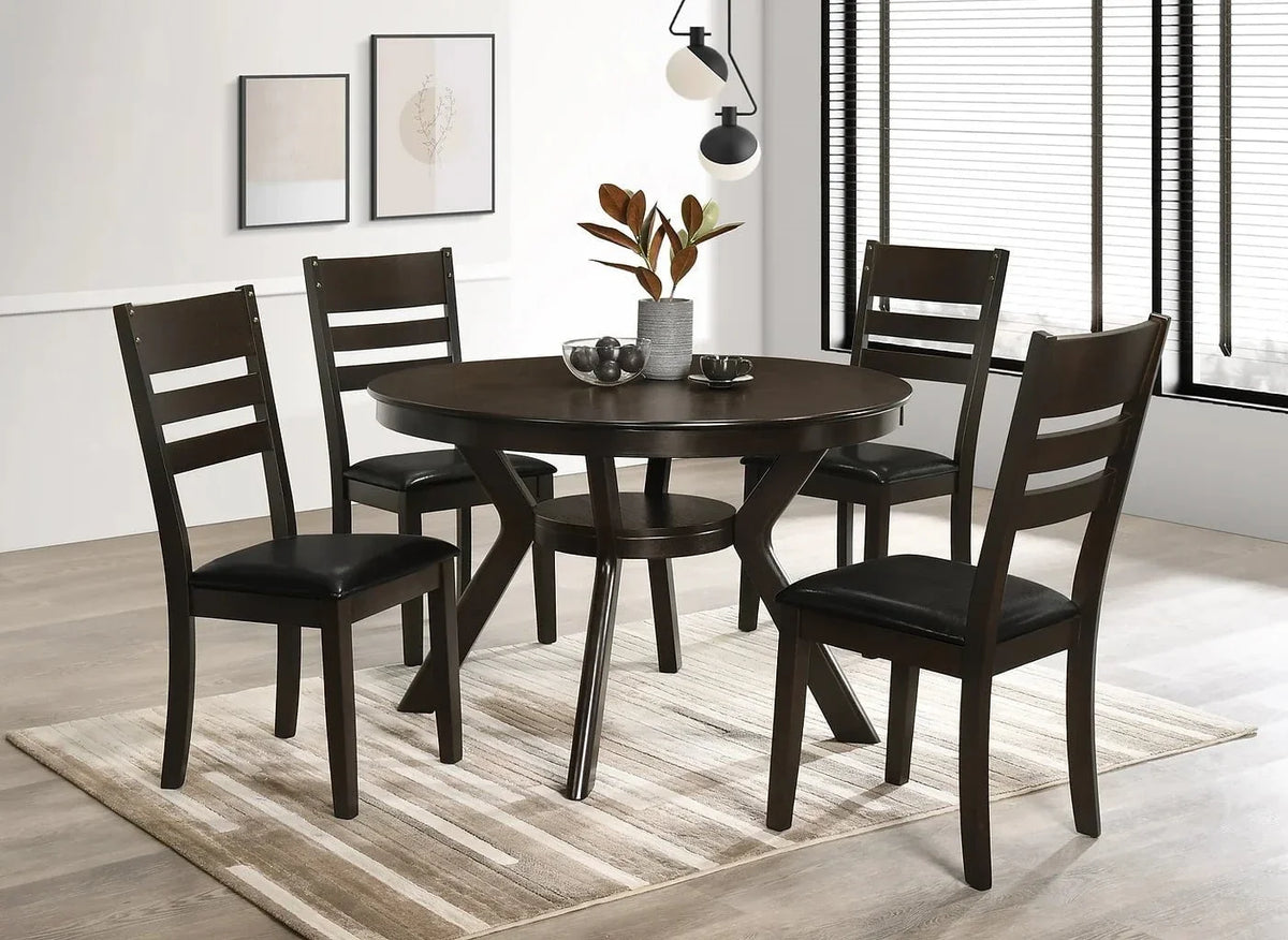 IFDC Rossland 5 Piece Round Espresso Dining Room Furniture Set, image 1