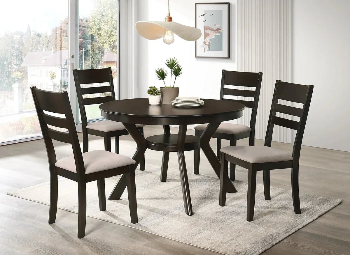 IFDC Rossland 5 Piece Round Espresso Dining Room Furniture Set, image 2