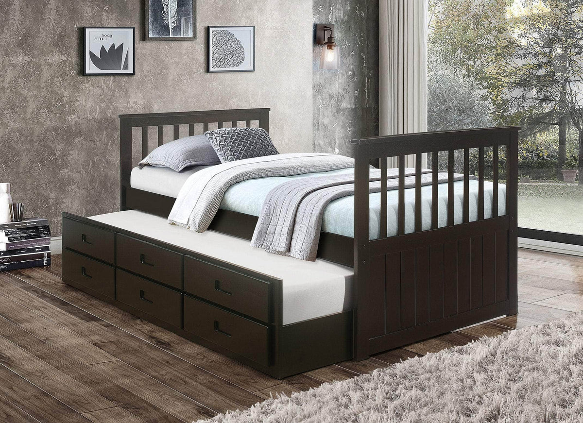 IFDC Lethbridge Twin Size Captains Platform Bed with Twin Size Trundle and 3 Drawers, image 1